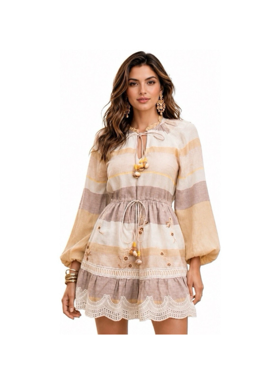 Hemant and Nandita Dresses & Skirts - Hemant & Nandita Womens Mana Dress Embroidered Striped Boho Chic India